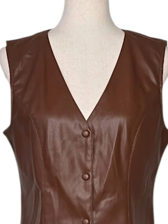 Marc New York By Andrew Marc Brown Faux Leather Vest Size M - Picture 6 of 11